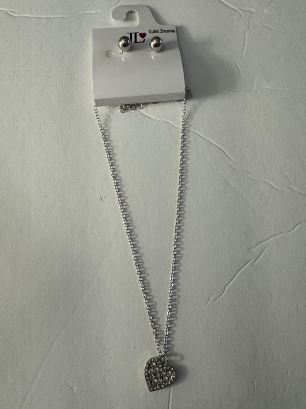 Silver Heart Pendant Necklace and Stud Earrings